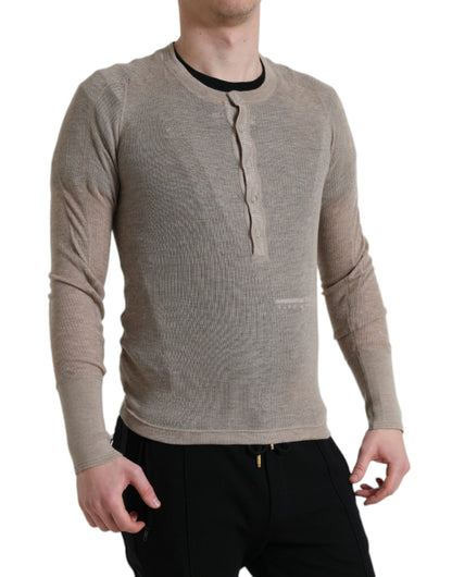 Dolce & Gabbana Elegant Beige Henley Cashmere Sweater