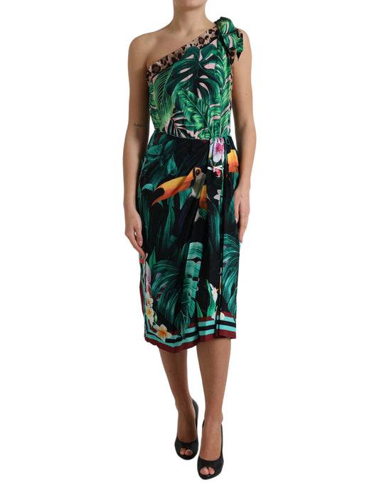 Dolce & Gabbana Tropical Jungle Print One-Shoulder Dress