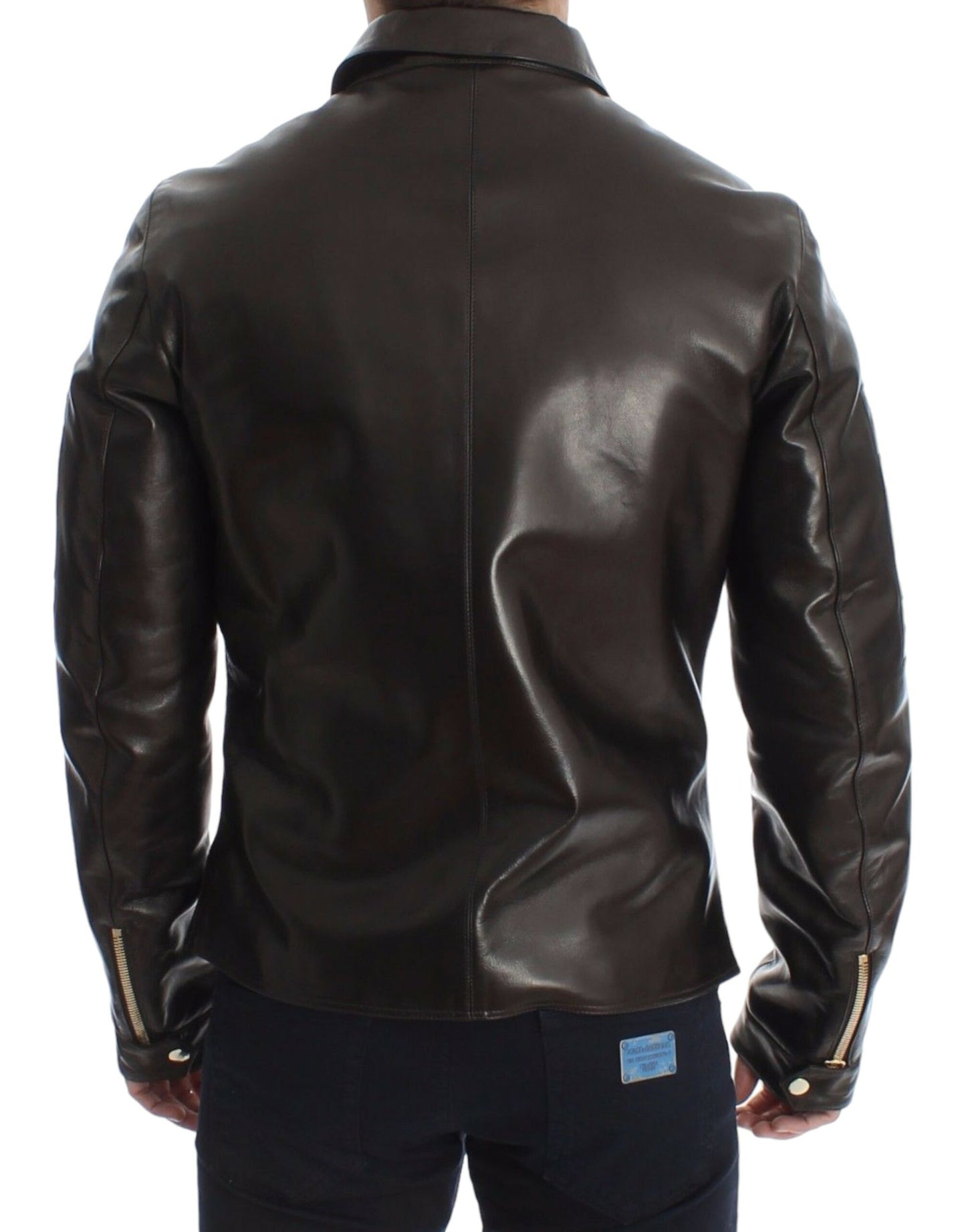 Dolce & Gabbana Elegant Brown Gold-Detailed Leather Jacket