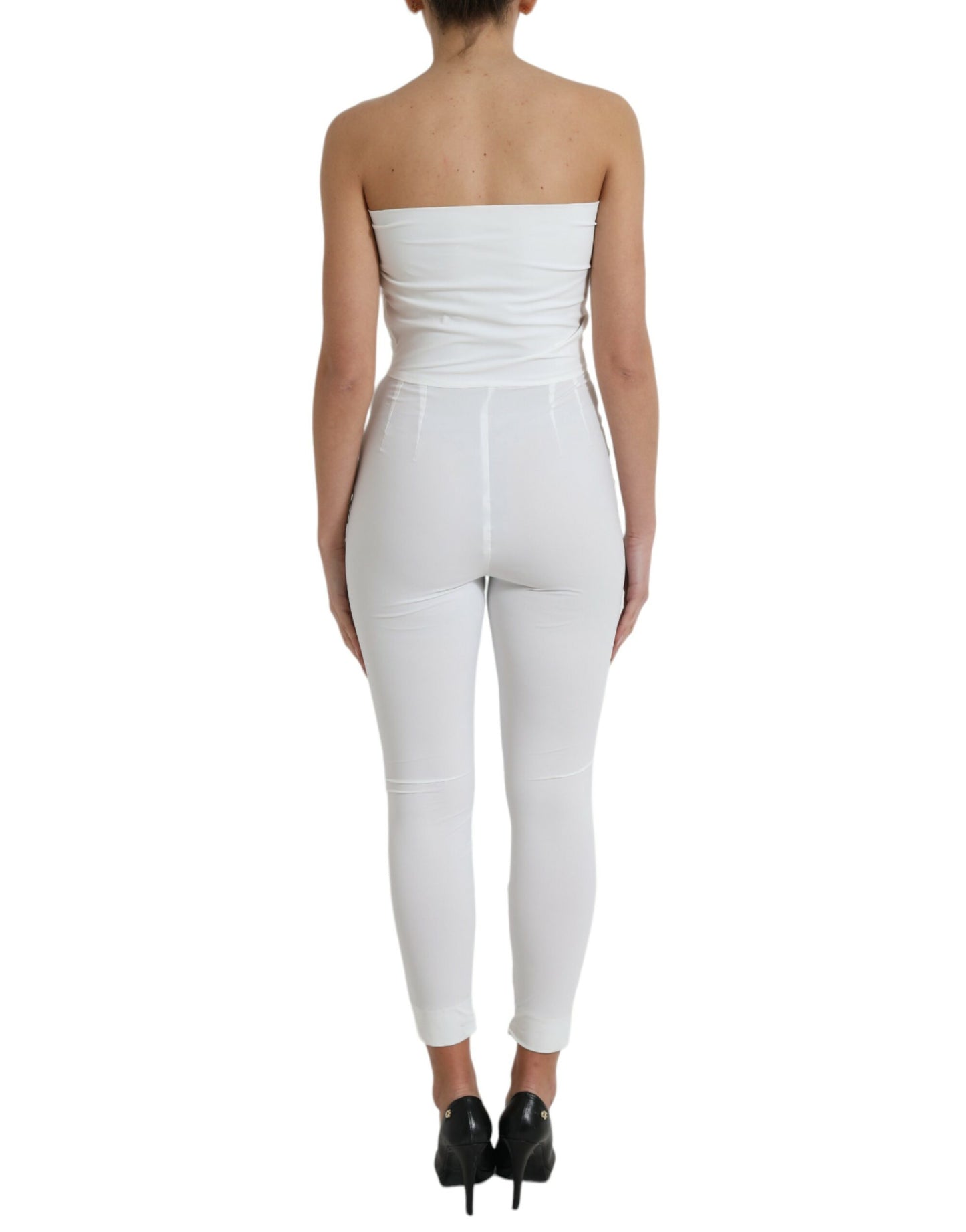 Dolce & Gabbana Elegant White Strapless Jumpsuit Dress