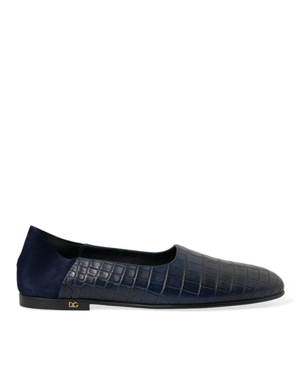 Dolce & Gabbana Elegant Blue Crocodile Leather Loafers