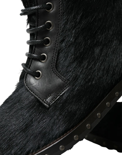 Dolce & Gabbana Elegant Black Calf Leather Lace-Up Boots