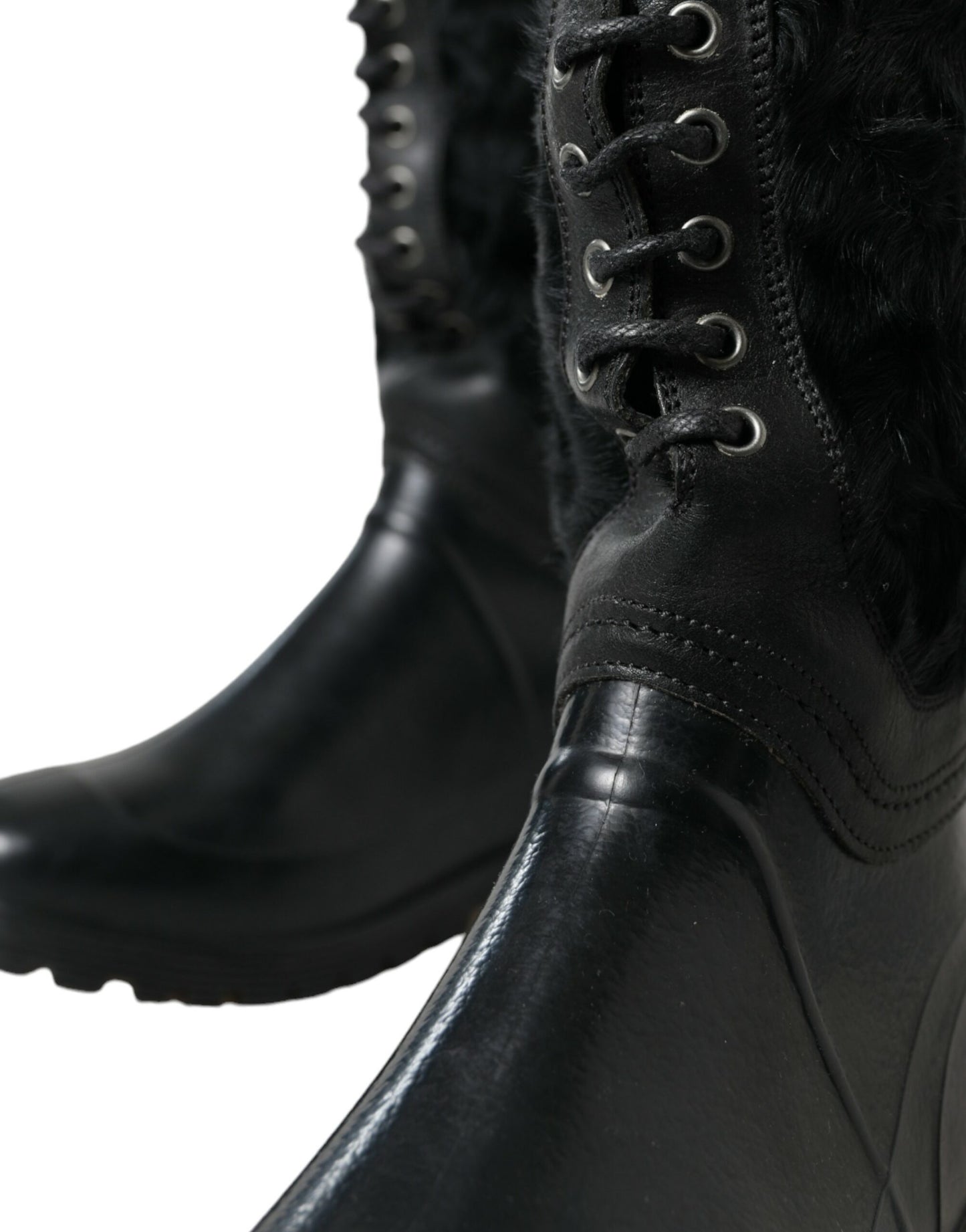 Dolce & Gabbana Sleek Black Shearling Mid Calf Boots