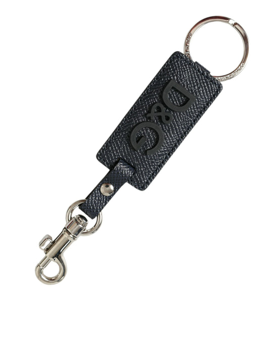 Dolce & Gabbana Elegant Leather Keychain in Black & Silver