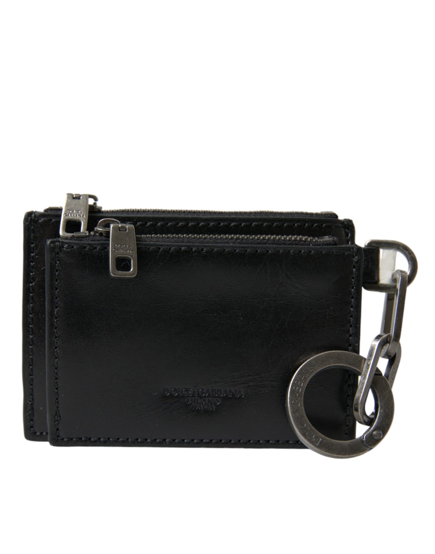 Dolce & Gabbana Black Leather Zip Logo Keyring Coin Purse Keyring Wallet