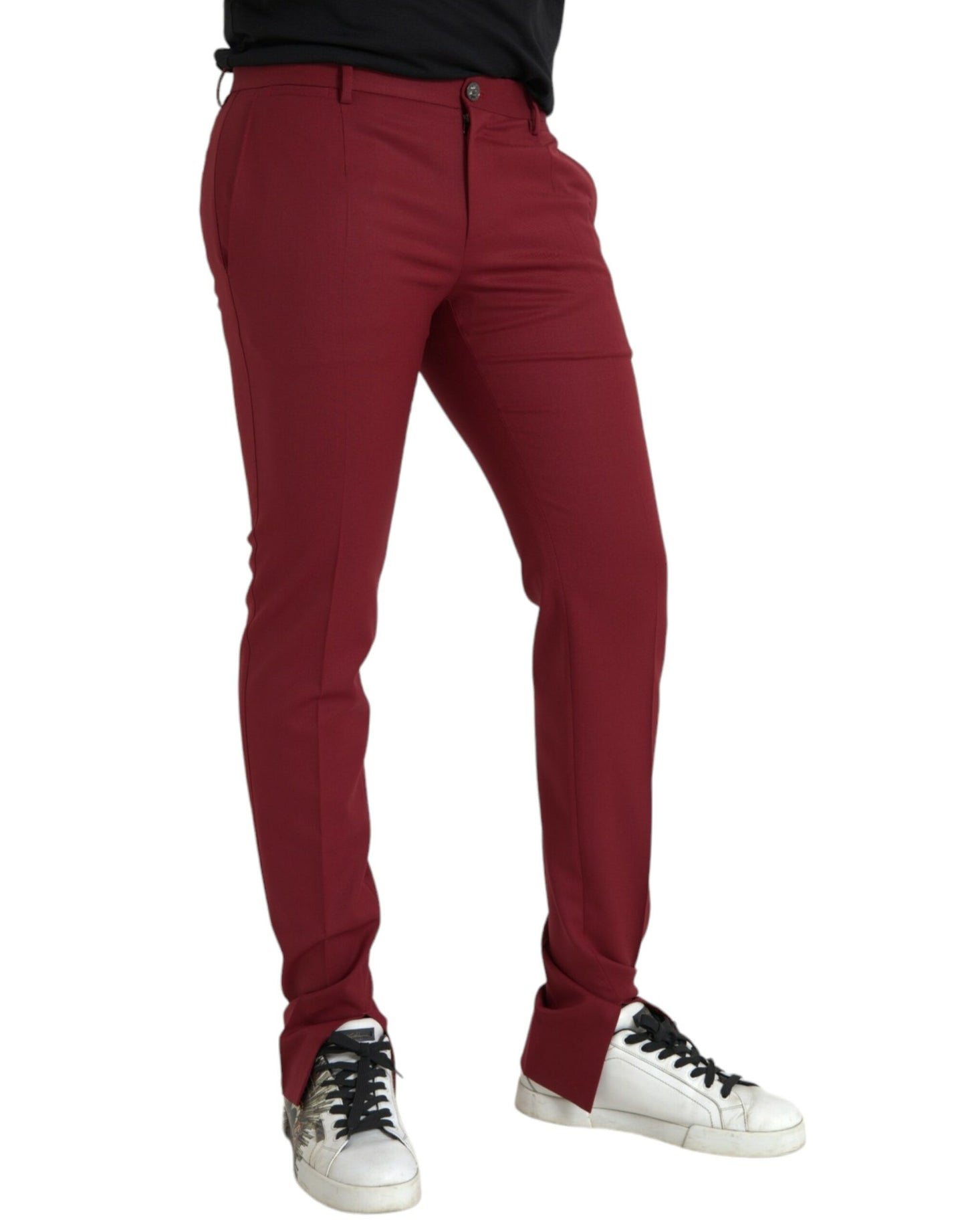 Dolce & Gabbana Red Wool Men Slim Fit Dress Pants