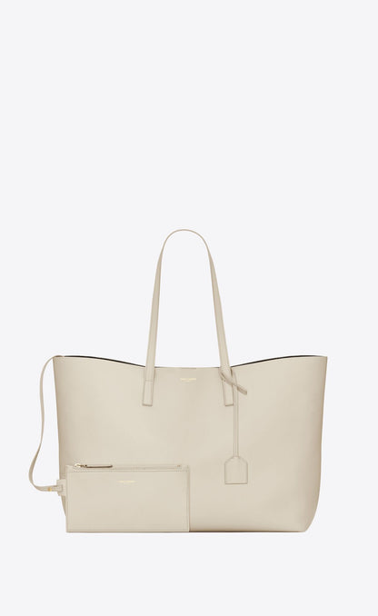 Saint Laurent White Calf Leather Tote Shoulder Bag