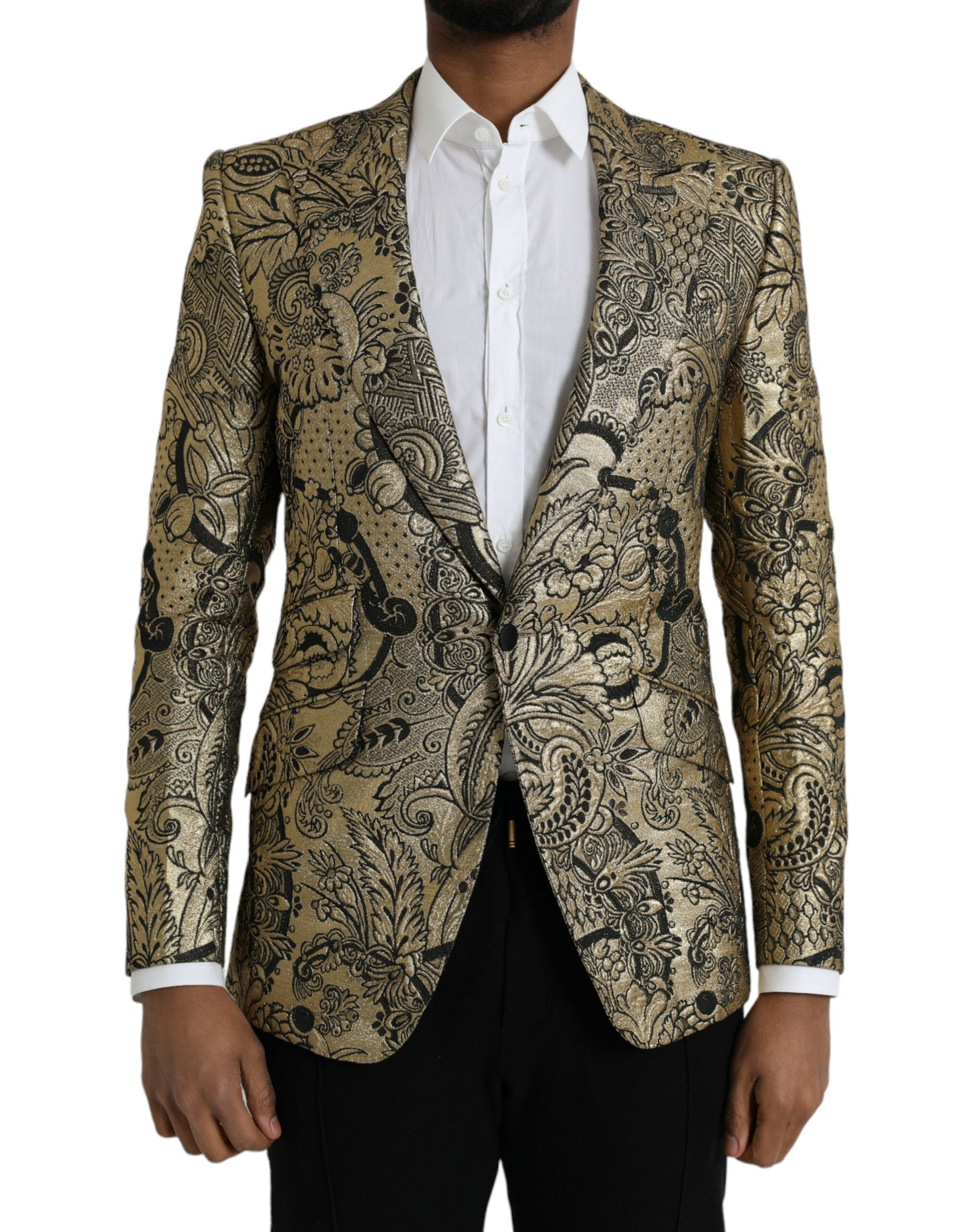 Dolce & Gabbana Gold SICILIA Jacquard Single Breasted Coat Blazer