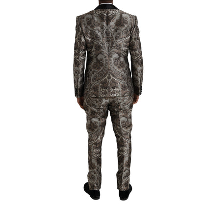 Dolce & Gabbana Brown Floral Jacquard Formal 3 Piece Suit