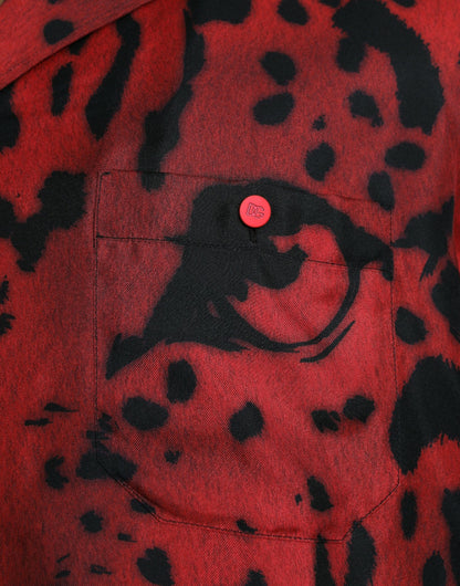 Dolce & Gabbana Red Leopard Silk Button Down Casual Shirt