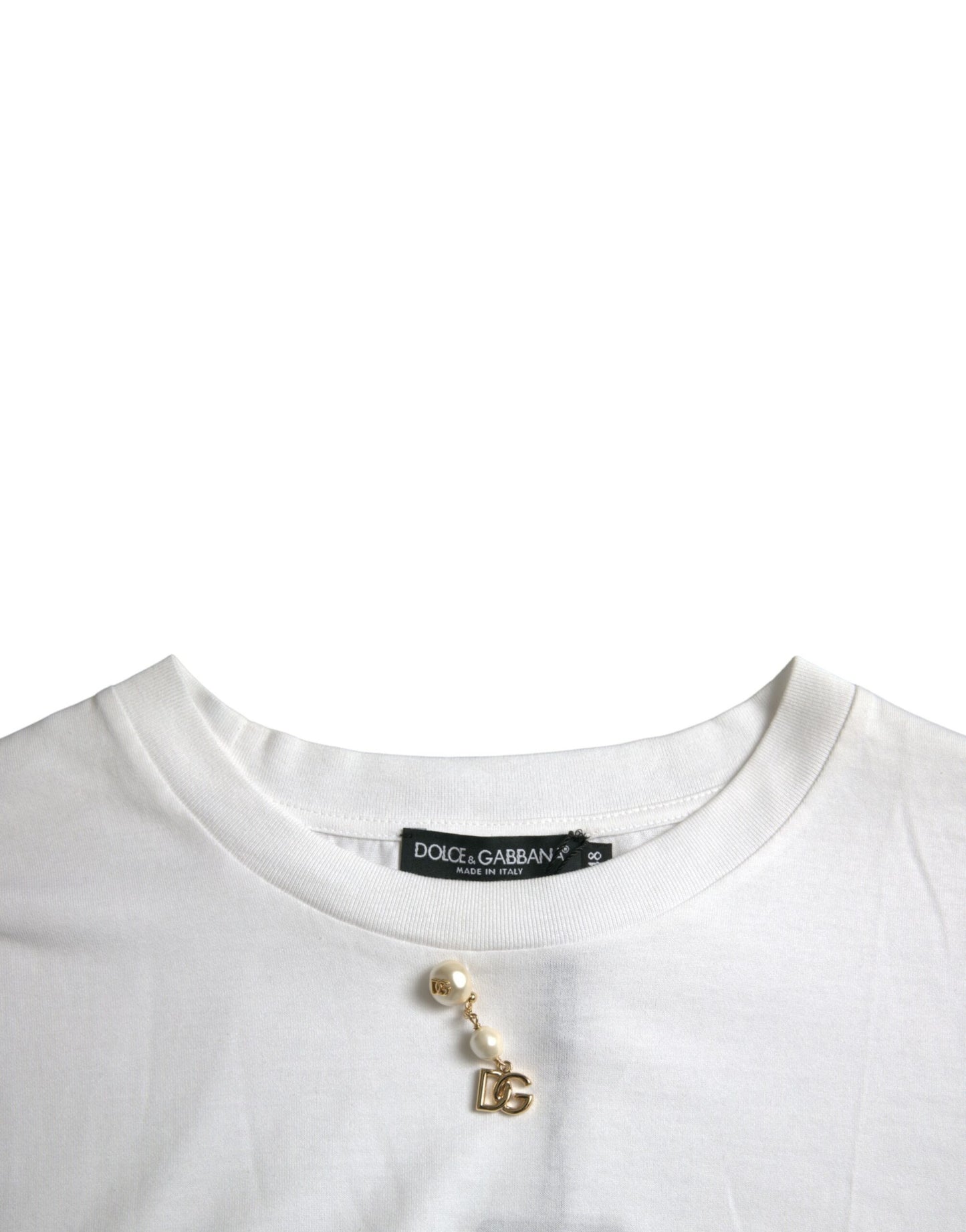 Dolce & Gabbana White Embellished Cotton Crew Neck T-shirt