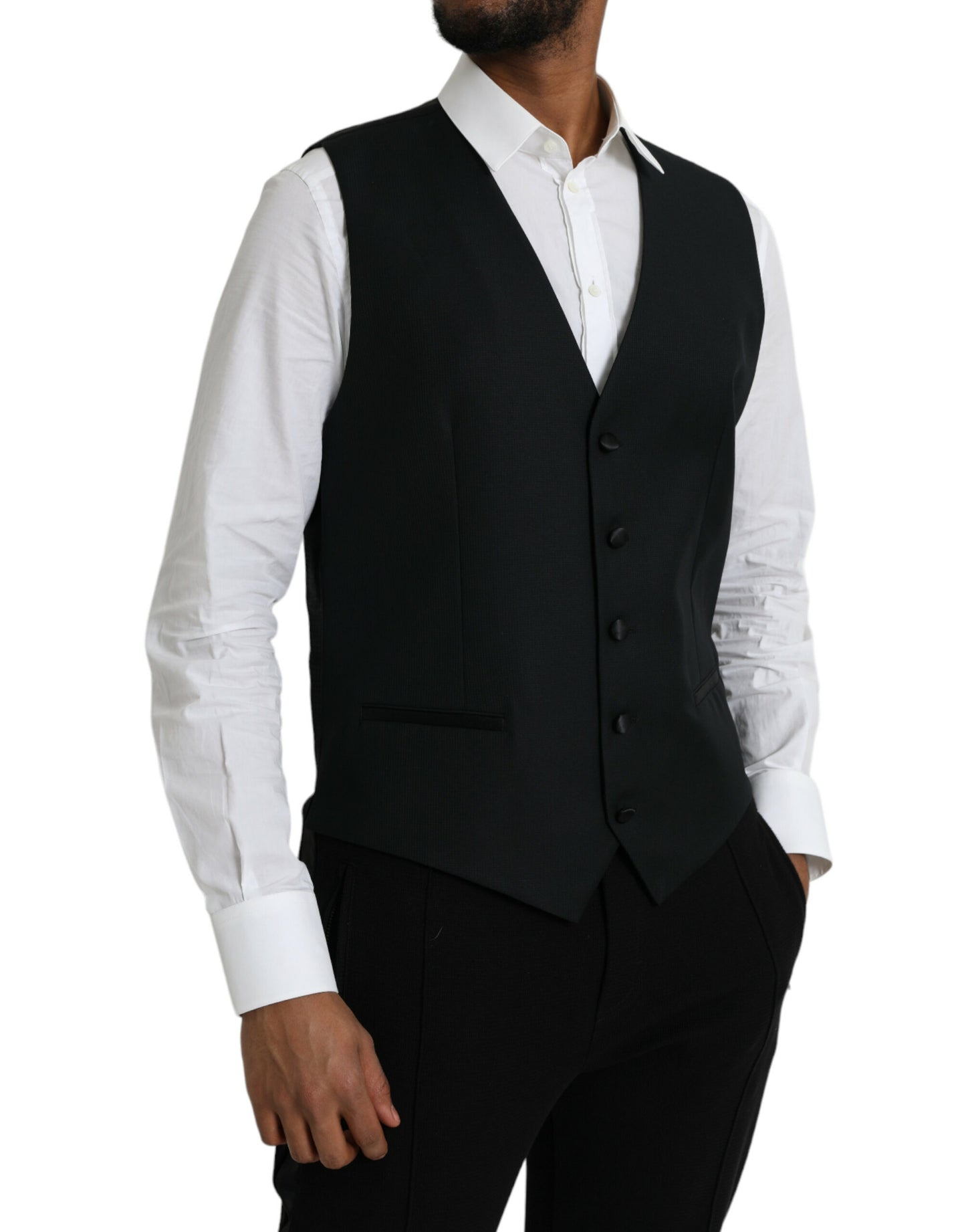 Dolce & Gabbana Black Wool Waistcoat Dress Formal Vest