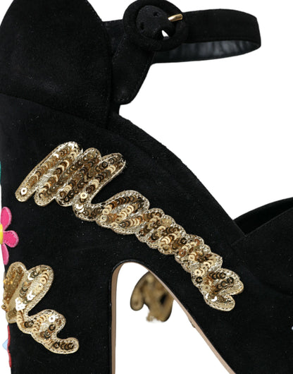 Dolce & Gabbana Black Suede Ankle Strap Heels Sandals Shoes