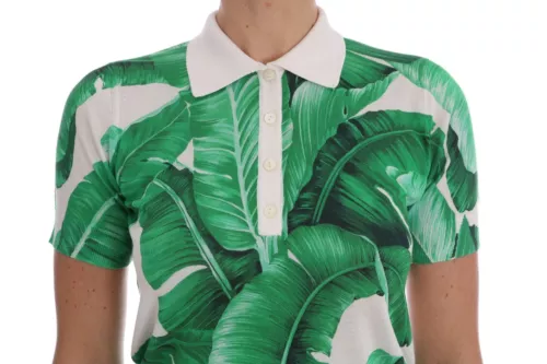 Dolce & Gabbana Green Banana Print Silk Polo T-shirt