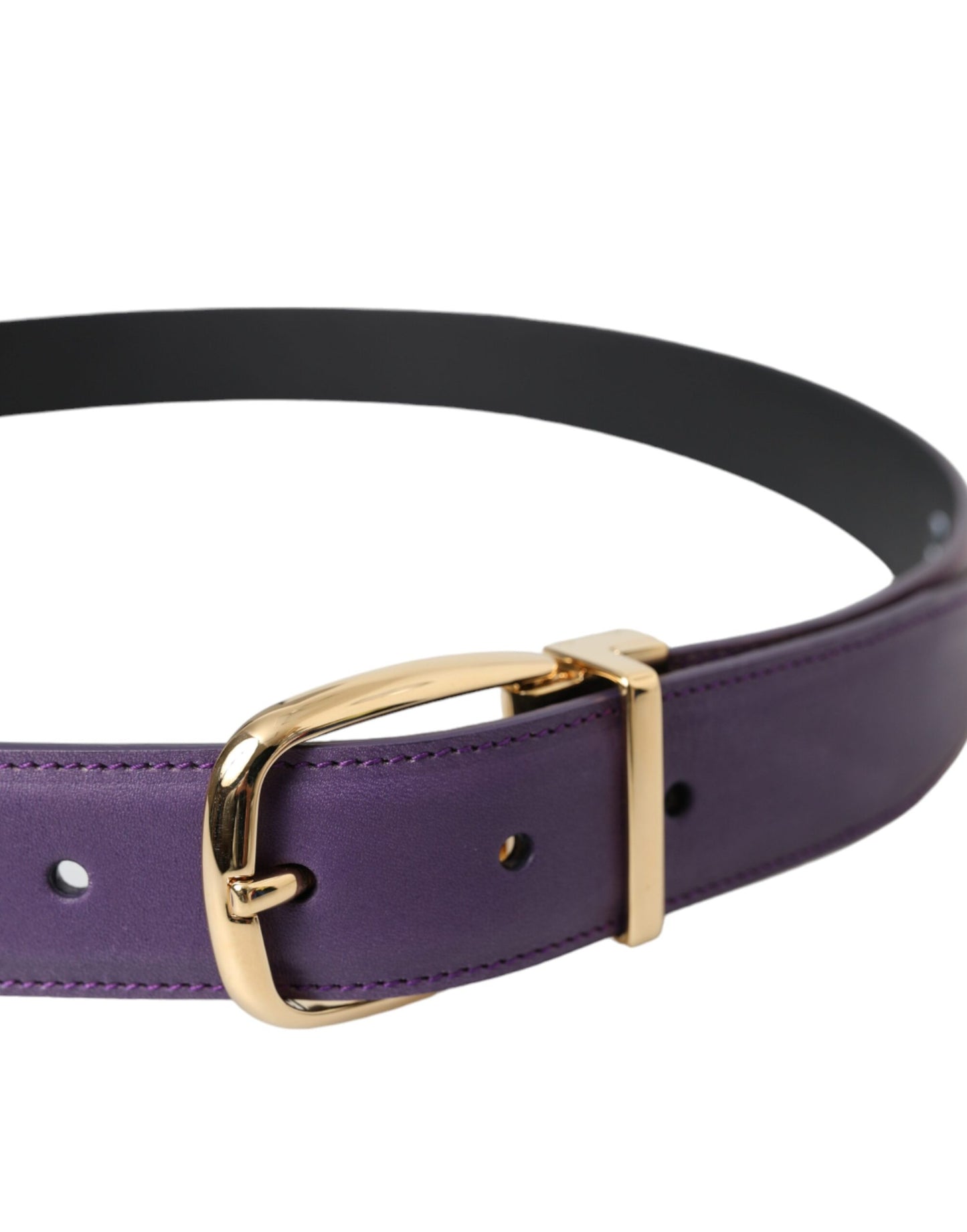 Dolce & Gabbana Purple Leather Gold Metal Buckle Belt Men