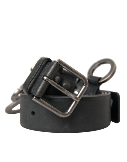 Dolce & Gabbana Black Calf Leather Silver Metal Buckle Belt