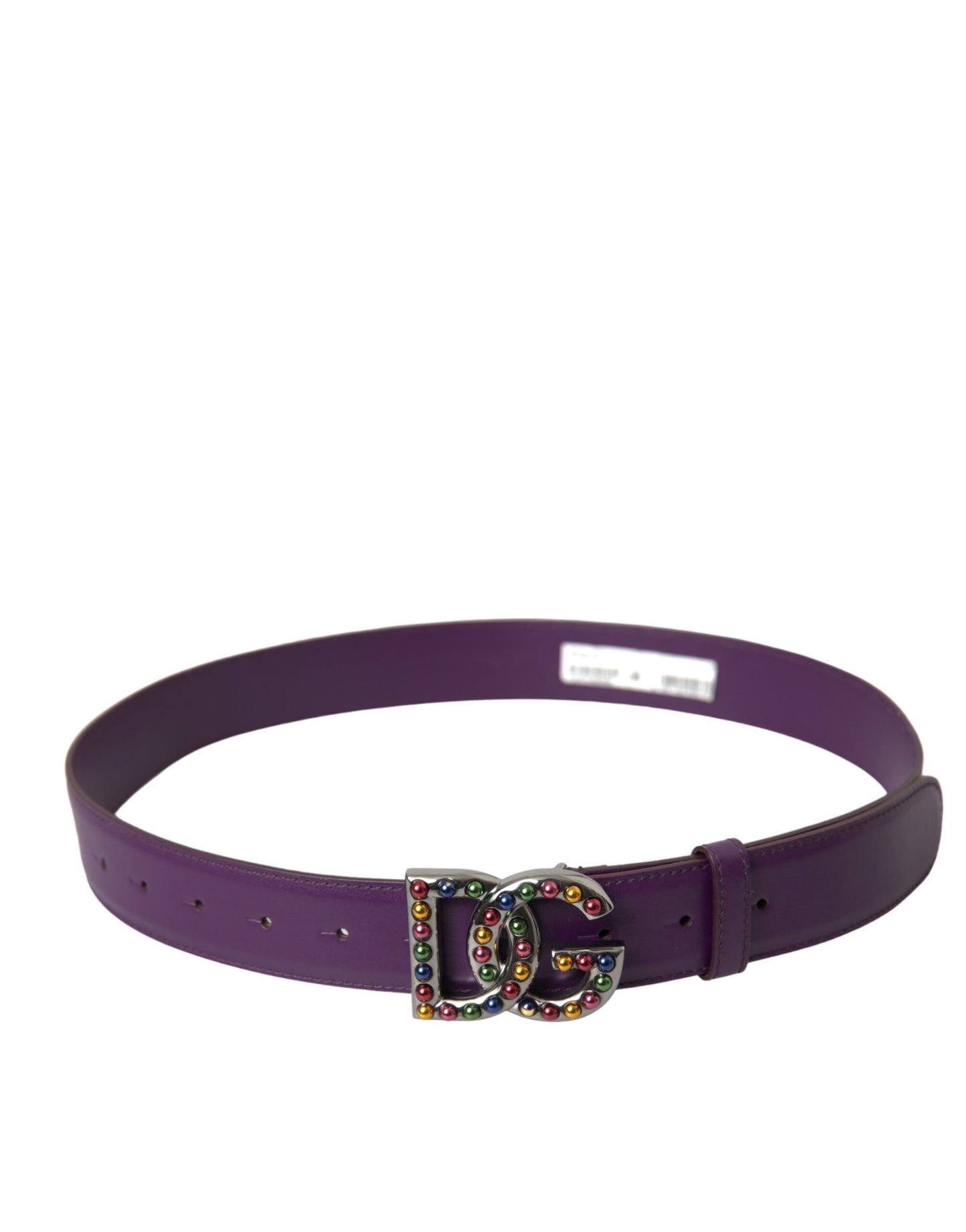 Dolce & Gabbana Purple Leather DG Logo Studs Metal Buckle Belt