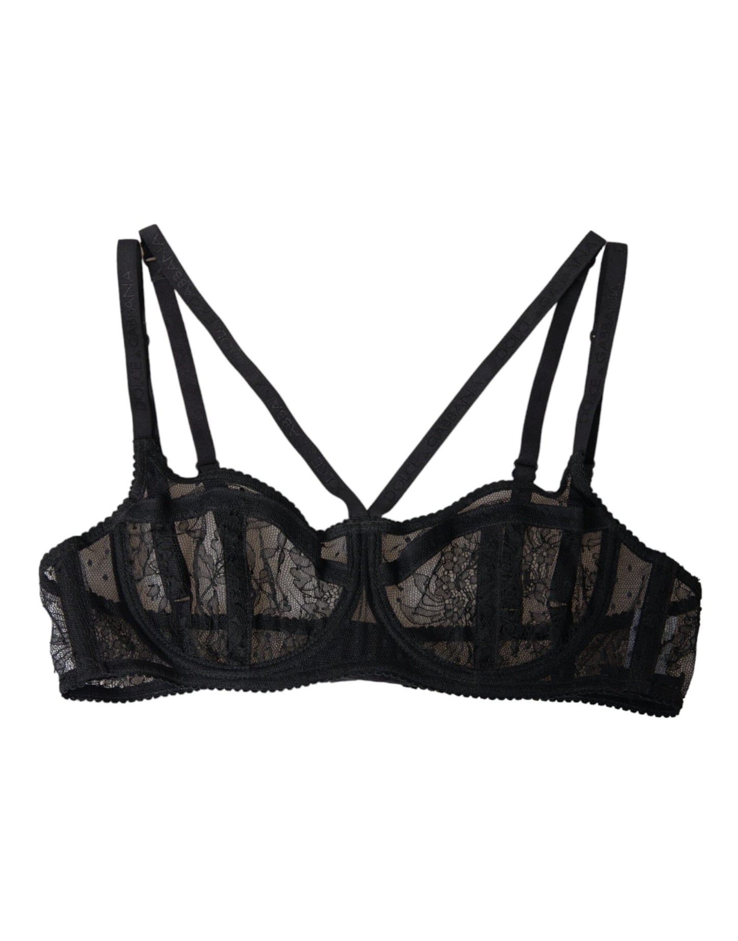 Dolce & Gabbana Black Floral Lace Nylon Balconcino Bra Underwear