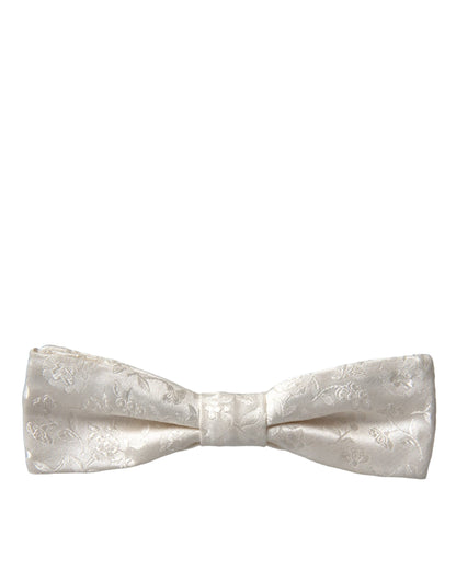 Dolce & Gabbana White Floral Silk Adjustable Neck Bow Tie