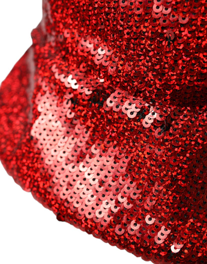 Dolce & Gabbana Red Sequined Nylon Bucket Hat Men