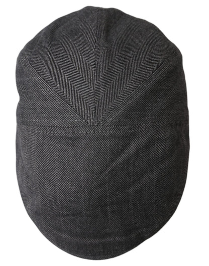 Dolce & Gabbana Gray Herringbone Crown Newsboy Hat Men