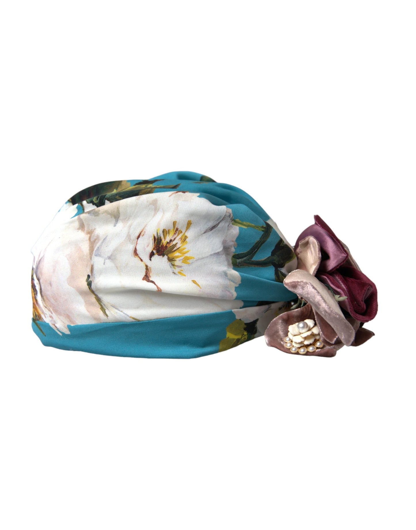 Dolce & Gabbana Blue Floral Motif Turban Head Hat Women