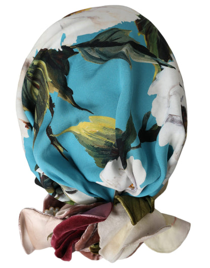 Dolce & Gabbana Blue Floral Motif Turban Head Hat Women