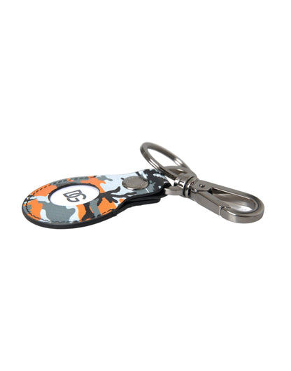 Dolce & Gabbana Camouflage Leather DG Logo Round Metal Keyring Keychain