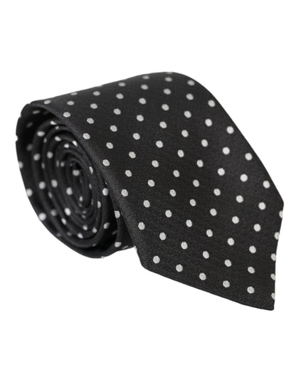 Dolce & Gabbana Black White Polka Dots 100% Silk Necktie Face Mask