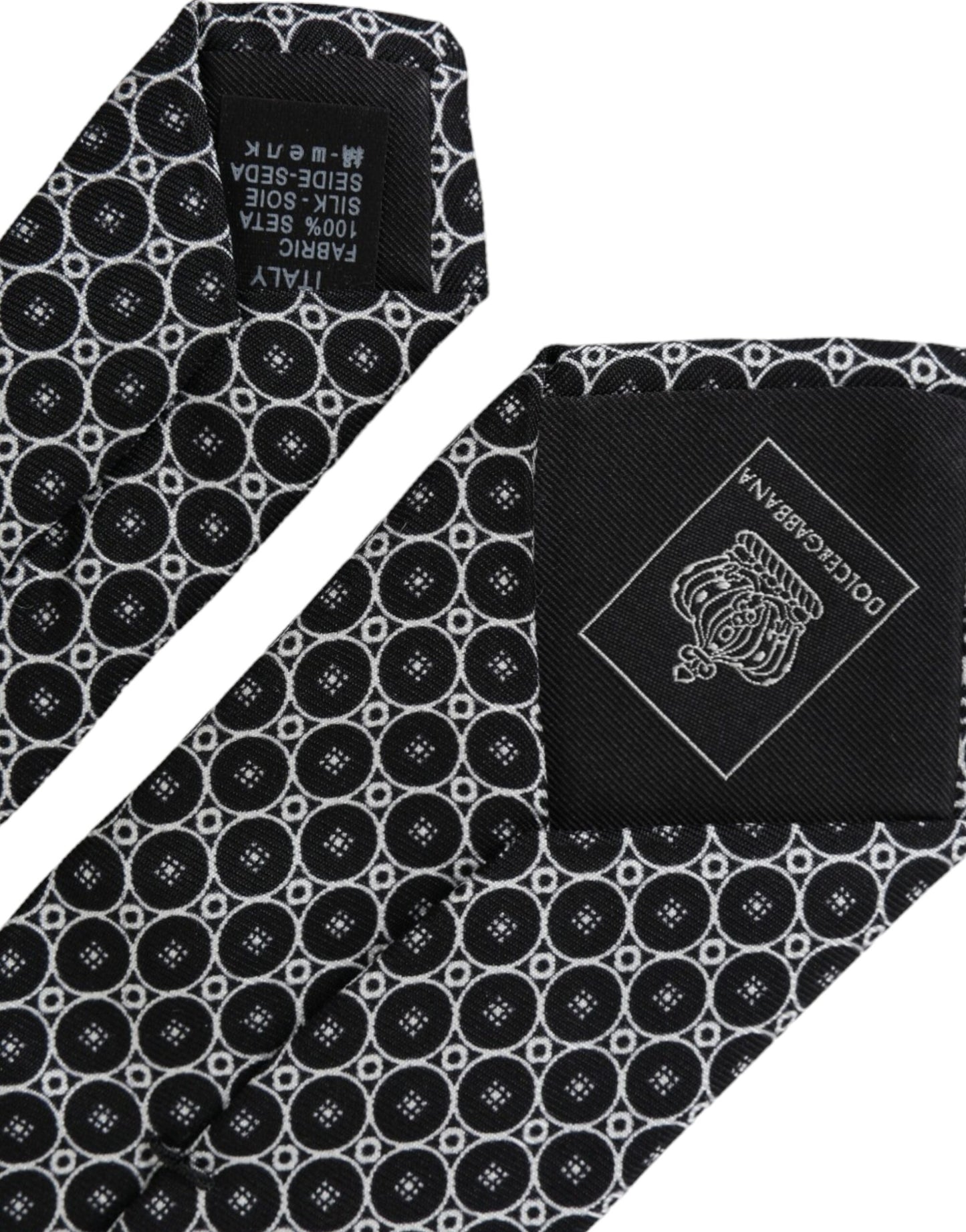 Dolce & Gabbana Black White Patterned Silk Adjustable Men Tie