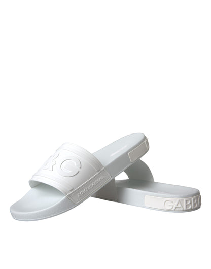 Dolce & Gabbana White Rubber Slides Sandals Beachwear Shoes