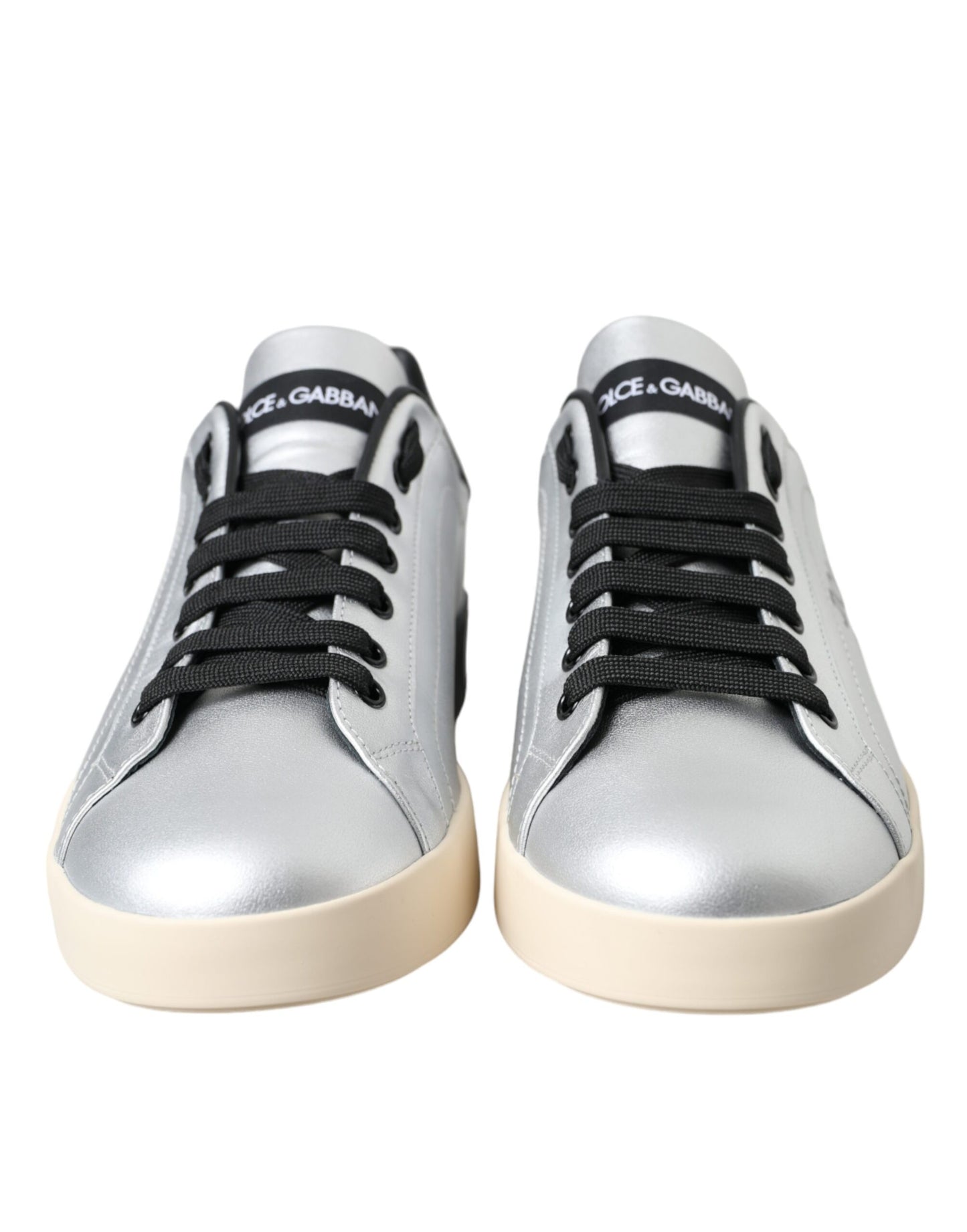 Dolce & Gabbana Silver Portofino Calf Leather Sneakers Men Shoes