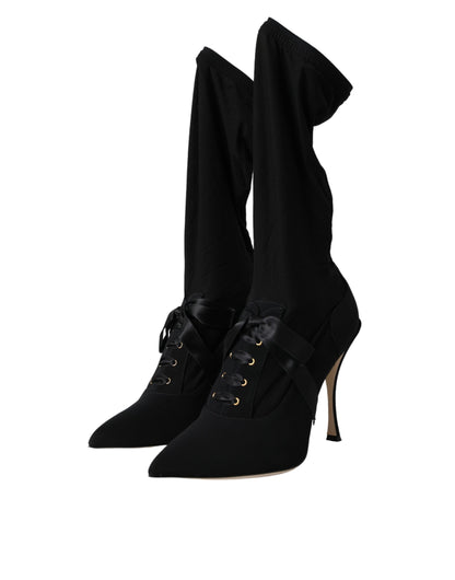 Dolce & Gabbana Black Stiletto Heels Mid Calf Boots Shoes