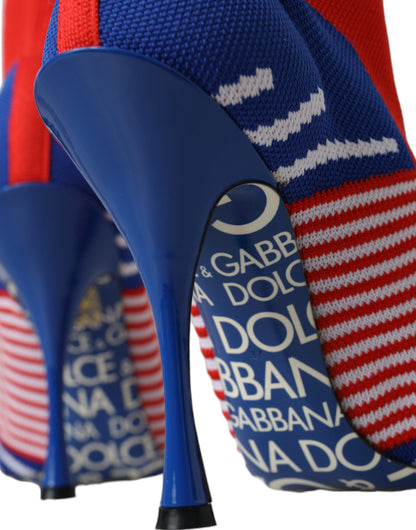 Dolce & Gabbana Red Blue Stretch Sock Style Short Boots Logo Shoes