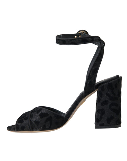 Dolce & Gabbana Black Leopard Suede Heels Sandals Shoes