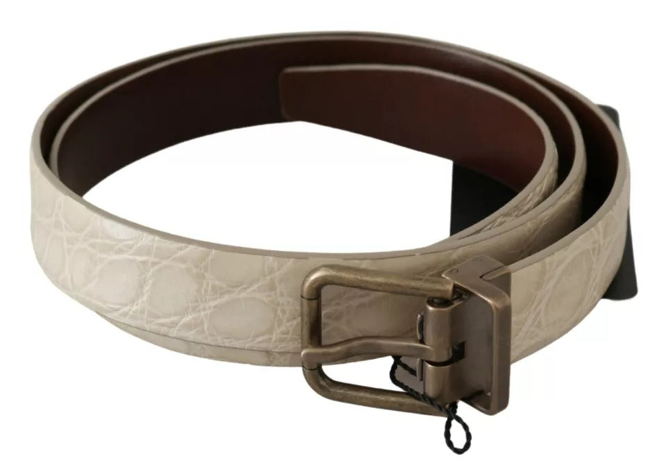 Dolce & Gabbana Cream Beige Gold Buckle Waist Leather Belt