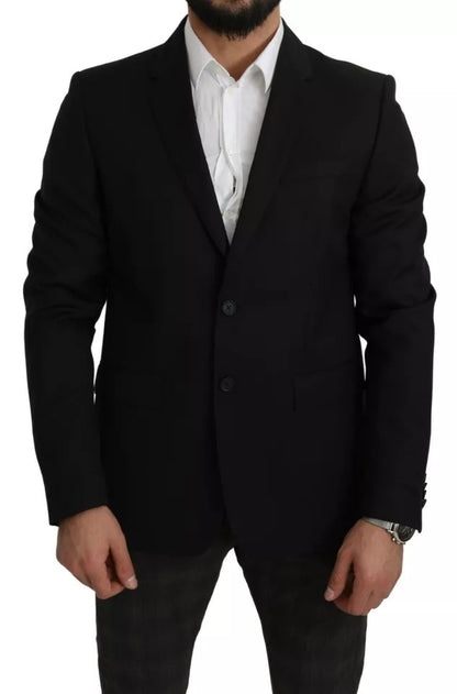 Dolce & Gabbana Black Wool Slim Fit Notch Jacket Blazer