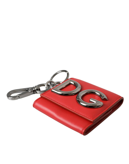 Dolce & Gabbana Red Calfskin Leather DG Logo Keyring Coin Purse Wallet