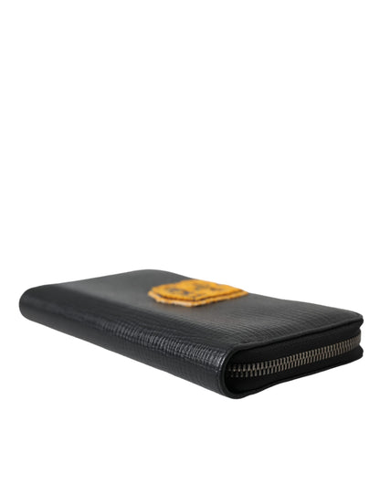 Dolce & Gabbana Black Leather Logo Patch Zip Around Continental Wallet