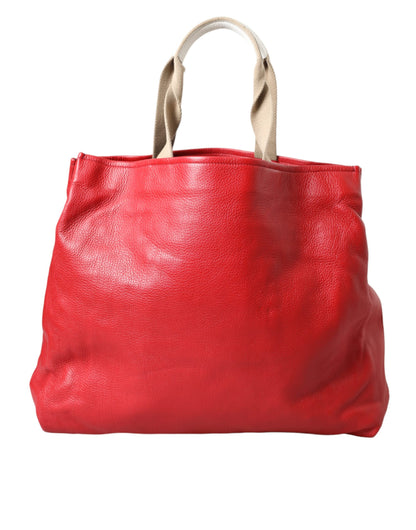 Dolce & Gabbana Red Leather #DGFamily Patch Shopping Tote Bag