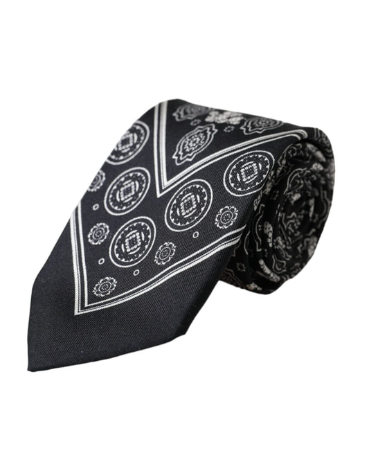 Dolce & Gabbana Black Patterned 100%Silk Adjustable Tie