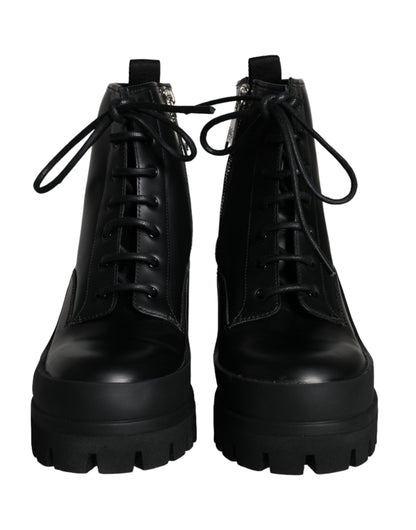 Dolce & Gabbana Black Lace Up Trekking Ankle Boots Men Shoes