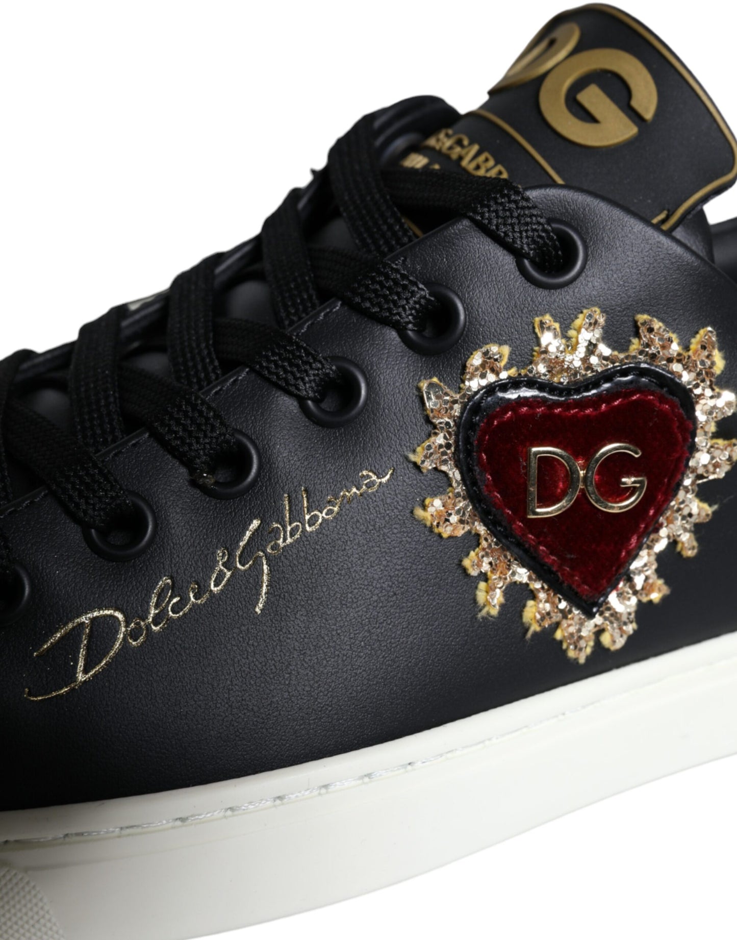 Dolce & Gabbana Black Portofino Sacred Heart Sneakers Shoes