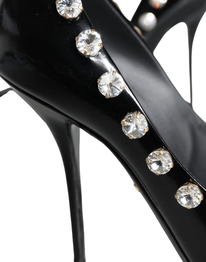 Dolce & Gabbana Black Crystals Leather High Heels Pumps Shoes