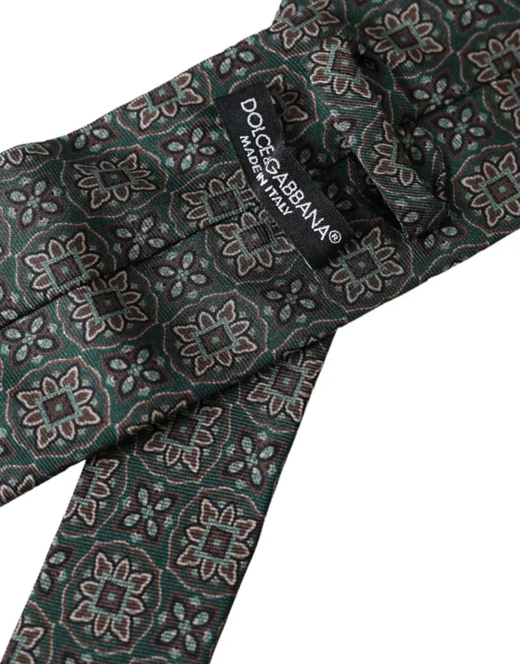 Dolce & Gabbana Green Patterned 100% Silk Adjustable Men Tie