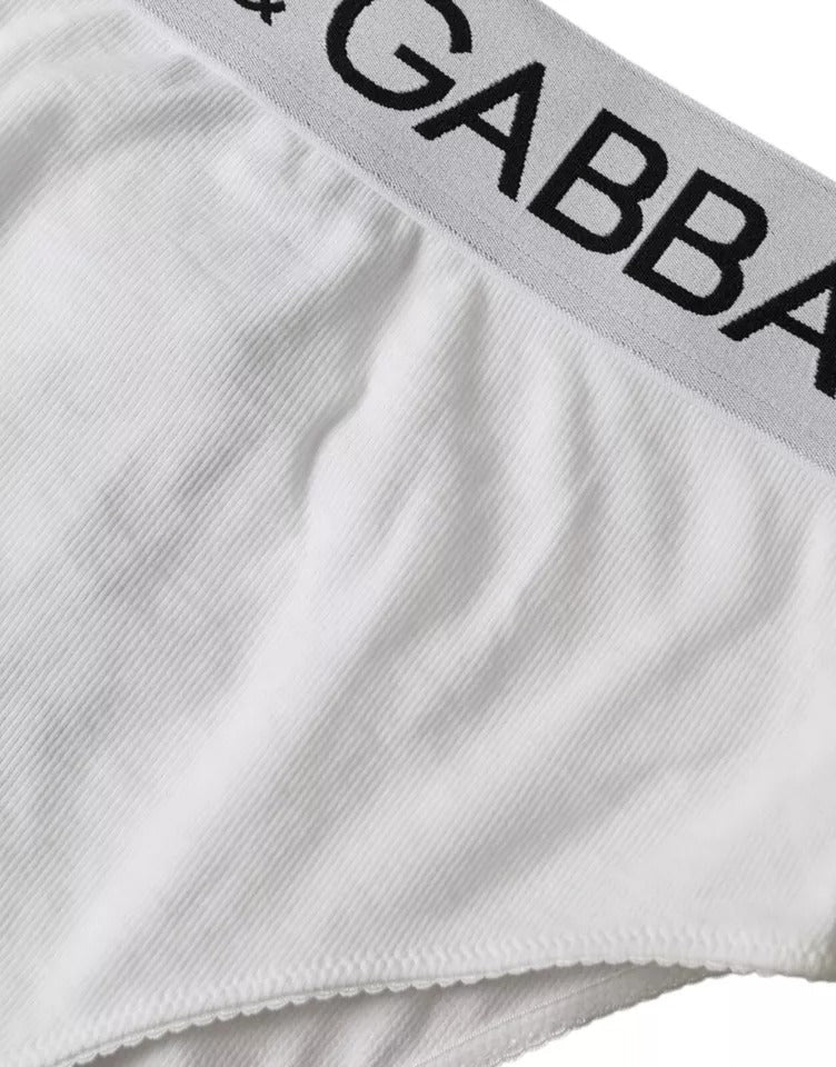 Dolce & Gabbana White Cotton Stretch Branded Logo Underwear