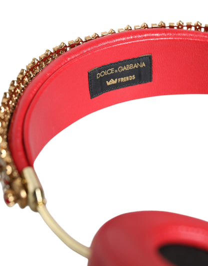 Dolce & Gabbana Red Nappa Leather Floral Crystal Headphone