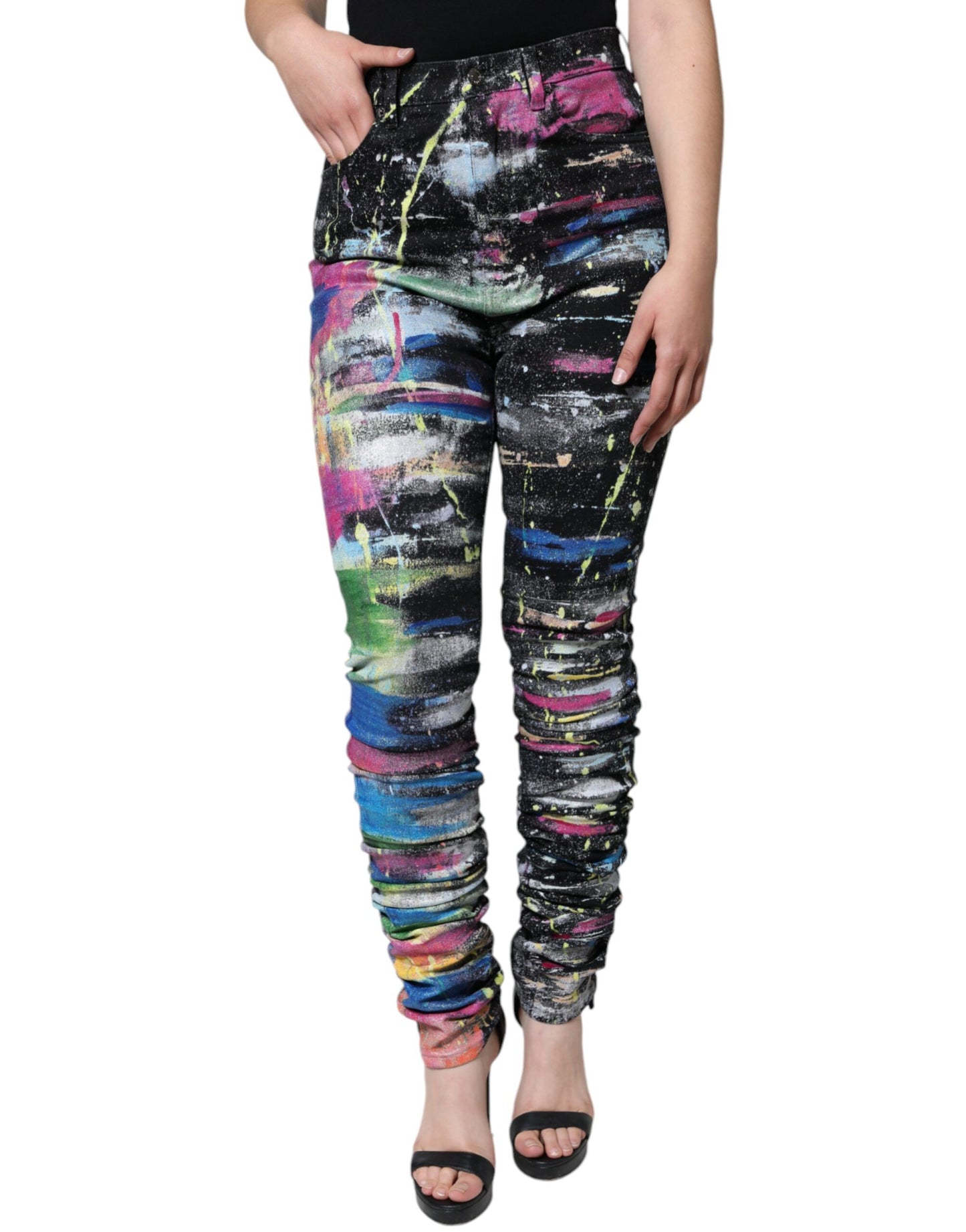 Dolce & Gabbana Multicolor Splatter Paint Cotton Skinny Denim Jeans