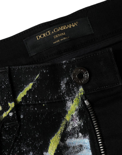 Dolce & Gabbana Multicolor Splatter Paint Cotton Skinny Denim Jeans