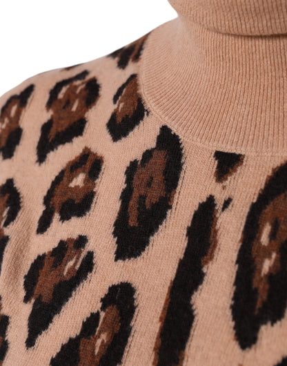 Dolce & Gabbana Beige Leopard Print Wool Turtleneck Top